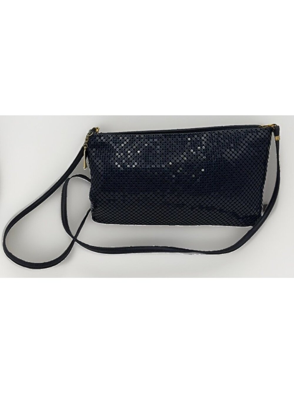 Whiting & Davis International Navy Blue Clutch Crossbody Purse Vintage Bag